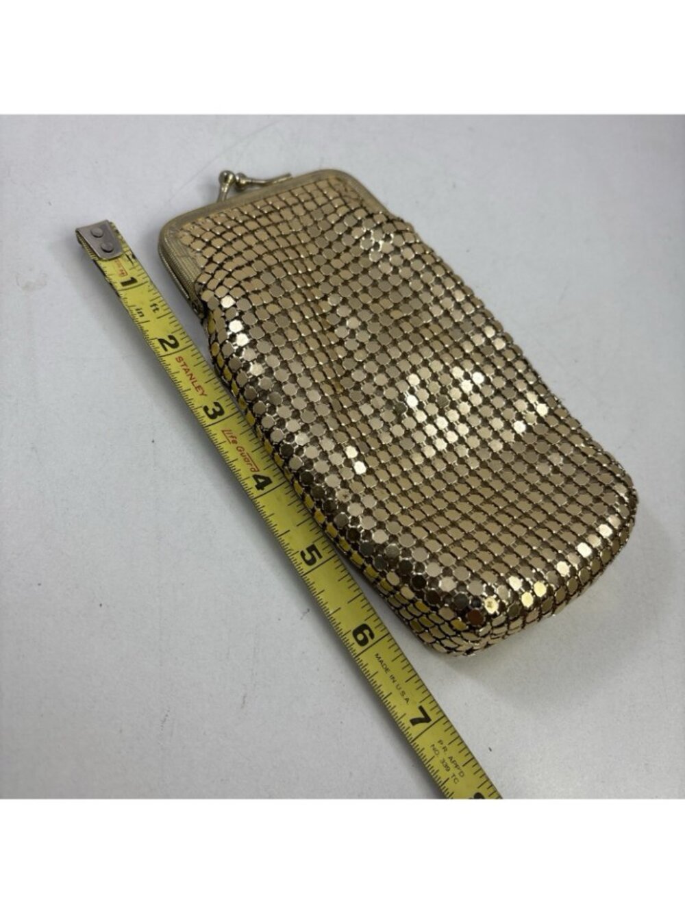 Long Gold Mesh Sequin Cigarette Case Pouch Glam Hollywood Regency - Picture 3 of 5